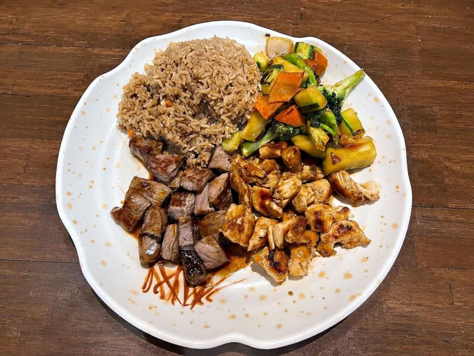 Hibachi combo plate with grilled steak, chicken, fried rice and fresh vegetables at Sakura Sushi Restaurant, a Japanese Restaurant in Live Oak